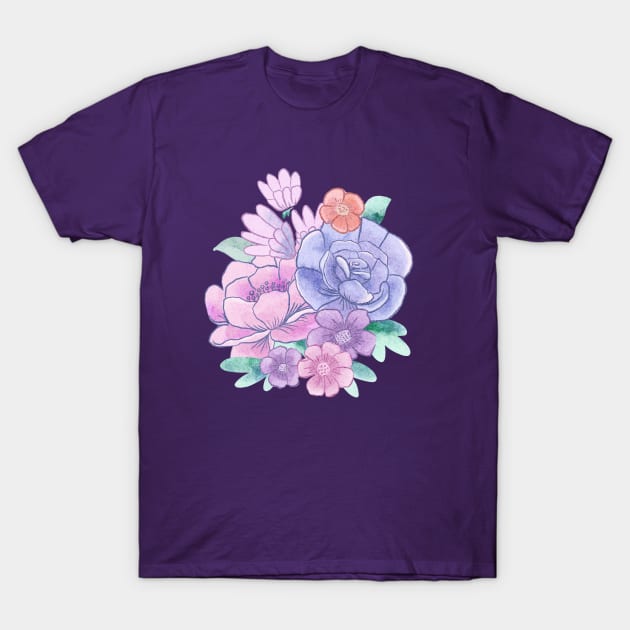 Watercolor Garden Roses - Purple T-Shirt by latheandquill